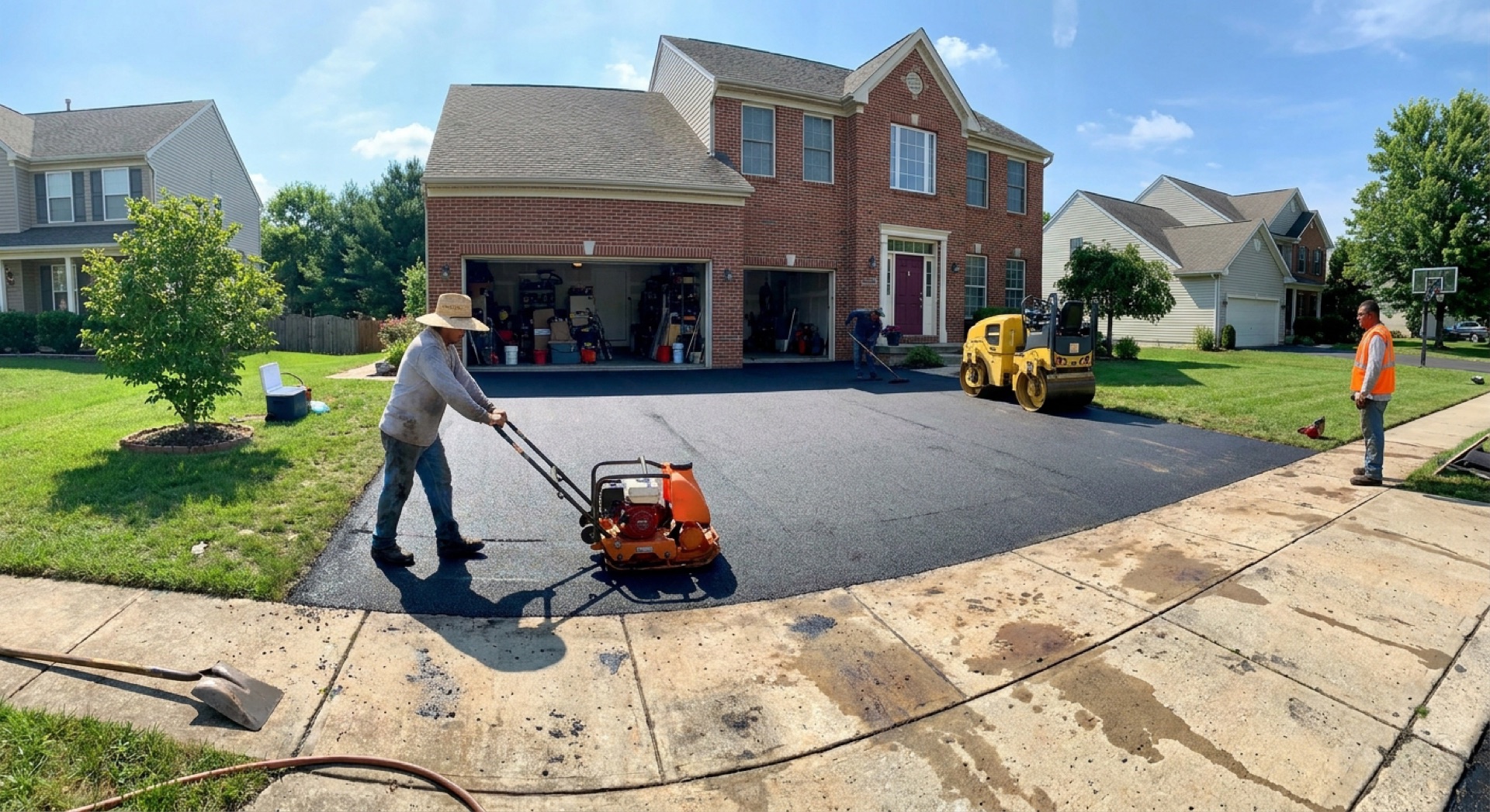 Asphalt paving in progress with equipment